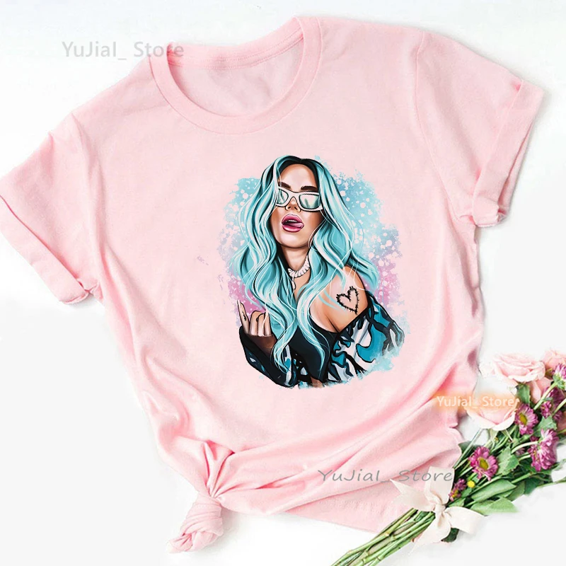 

Karol G Bichota Red Rose Butterfly Tshirt Girls Summer Fashion Tops Tee Shirt Femme Casual Pink T Shirt Femme Harajuku Shirt