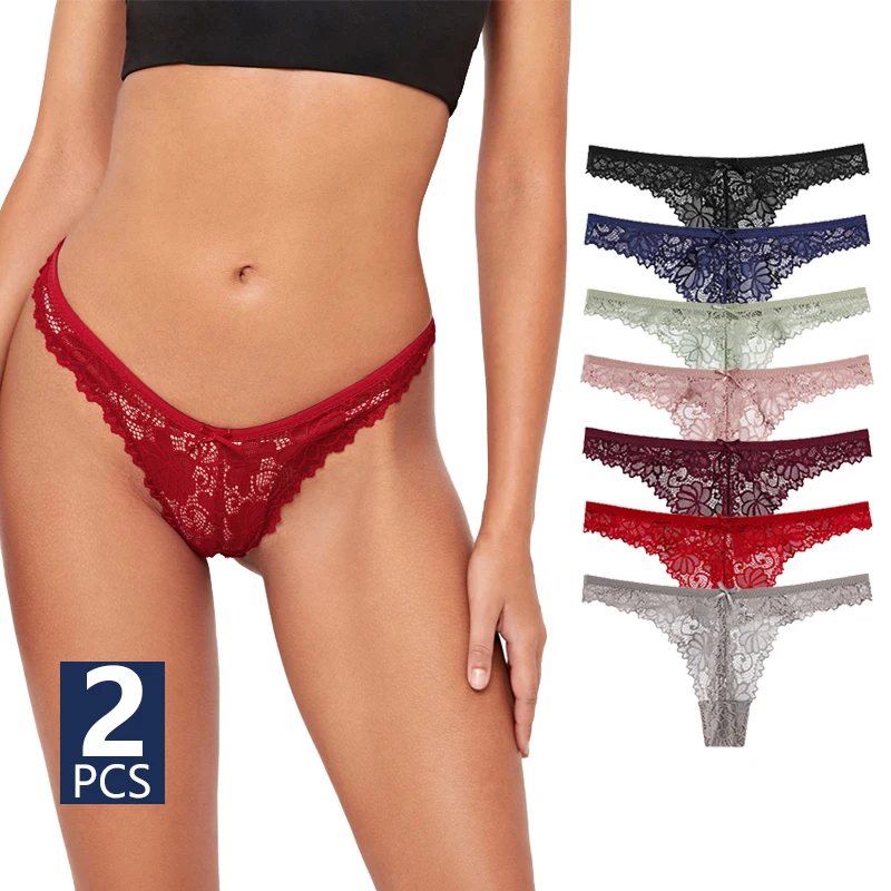 레이스 끈 팬티 2Pcs S-4XL 속옷 섹시한 레이스 팬티 통기성 부드러운 란제리 여성 팬티 투명 여성 팬티