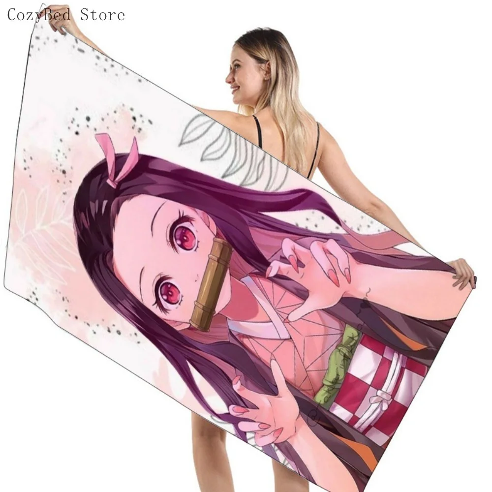 Bathing Towels Demon Slayer Nezuko Kamado Printing Anime Home Decor Textile Comfortable Summer Beach Towel Toalhas De Banho 4