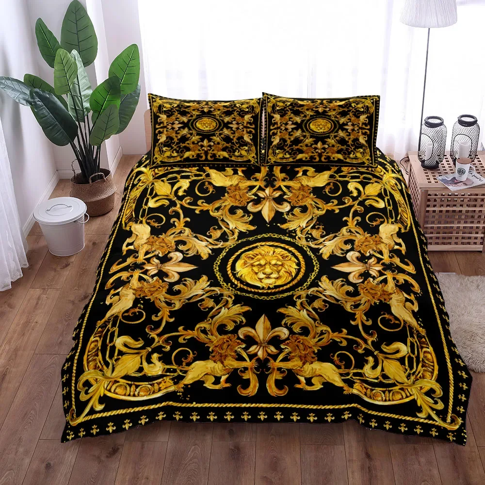 Luxury Baroque Pattern Bedding Set Golden Duvet cover set Twin Double Queen King Size Comforter cover set for Gift Bed Linen
