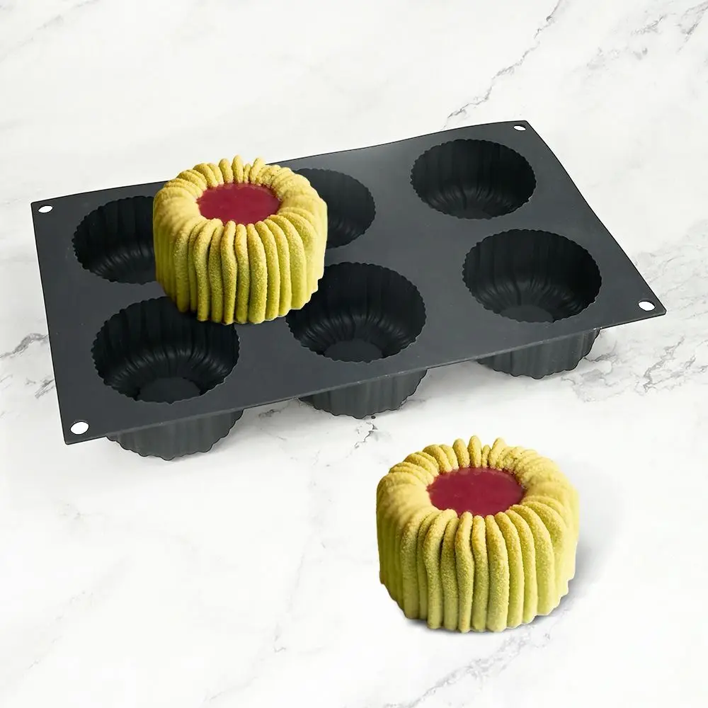 1/6 Cells Baking Cake Molds Cylindrical Coil Texture Heat-Resistant Chocolate Mold DIY Food-Grade Silicone Pudding Mould