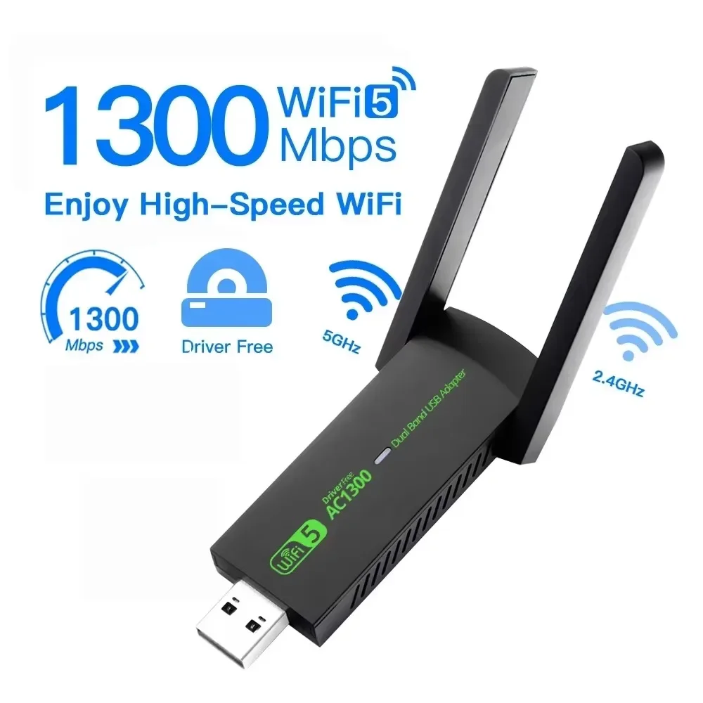 AC1300 USB Wifi 어댑터 네트워크 카드 1300Mbps WiFi 5 듀얼 밴드 2.4G 5G 무선 동글 수신기 안테나