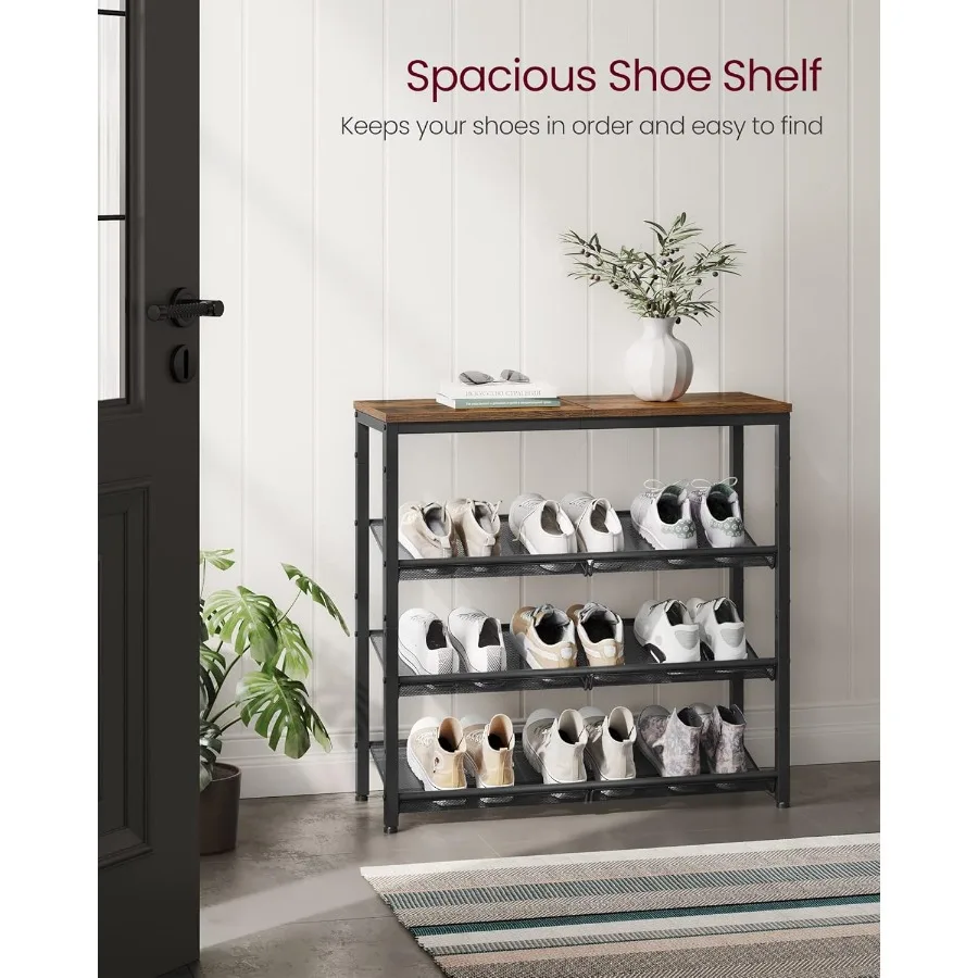 Shoe Rack for Entryway 4Tier Shoe Rack Organizer with Storage Shelves and Spacious Top Freestanding Adjustable Industrial Rusti