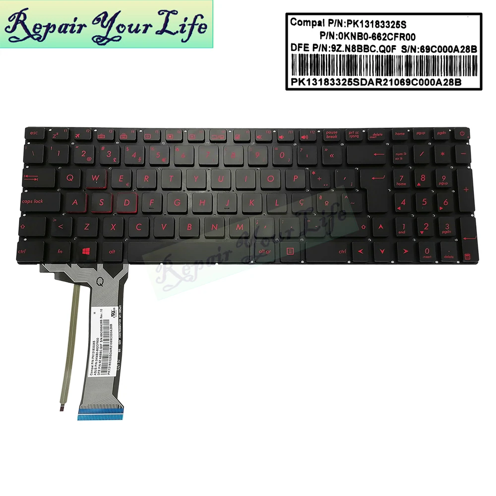 Teclado Retroiluminado em Português Red Light Azerty para Asus N551 N552 N751 N752 N551vw G551 G551jk G551jm Abnt2 Brasil