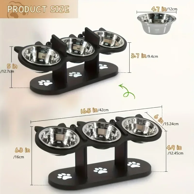 Elevated Cat Feeder Stainless Steel Pet Food Bowls Easy Assembly Portable Detachable for Cleaning Essential for Multiple Cats