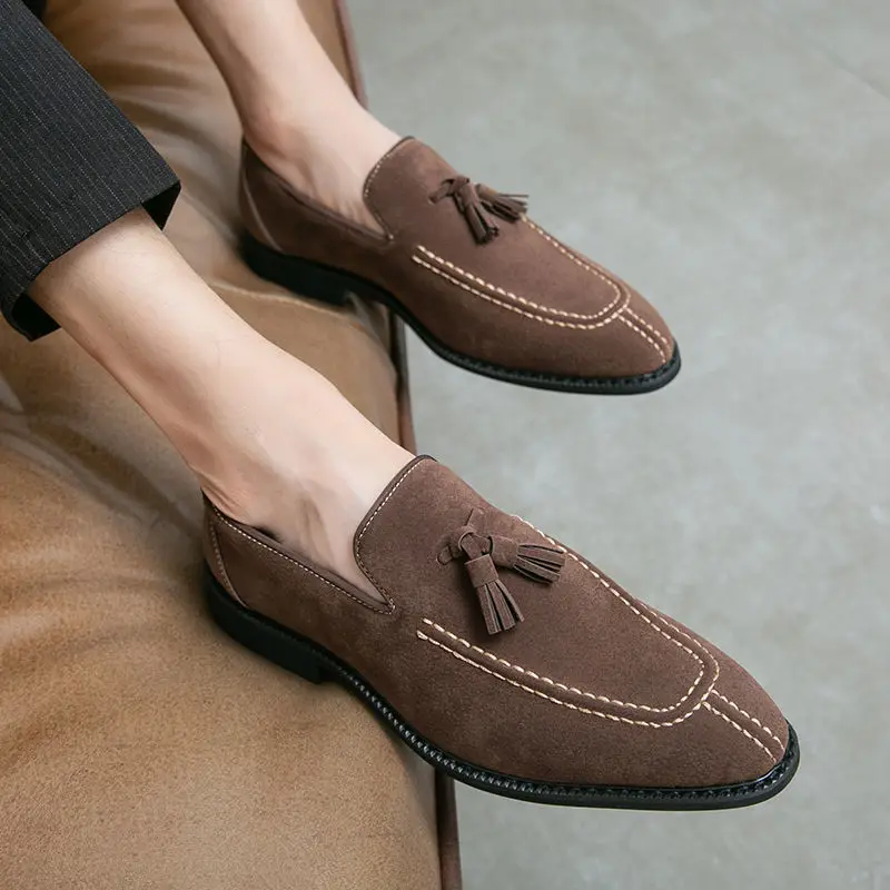 

Luxury Men Suede Shoes Italy Fashion Tassel Loafers Dress Shoes Business Casual Shoes Men Flats Mocassins Slippers