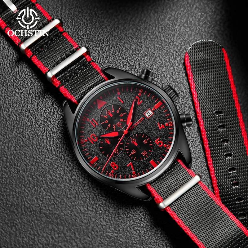 ochstin casual simple creative nylon series multi-function quartz movement hot models 2024 men's quartz watches