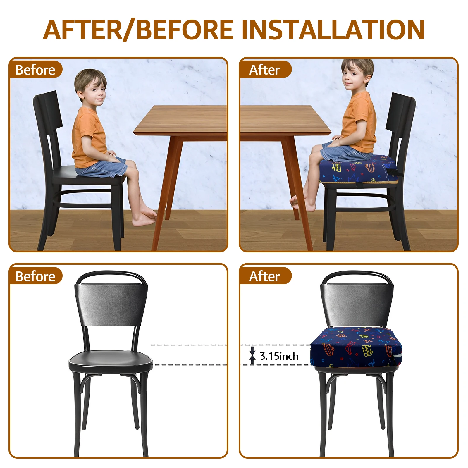 Kids Booster Seat Pad Non Slip Cushion Adjustable Safety Belt