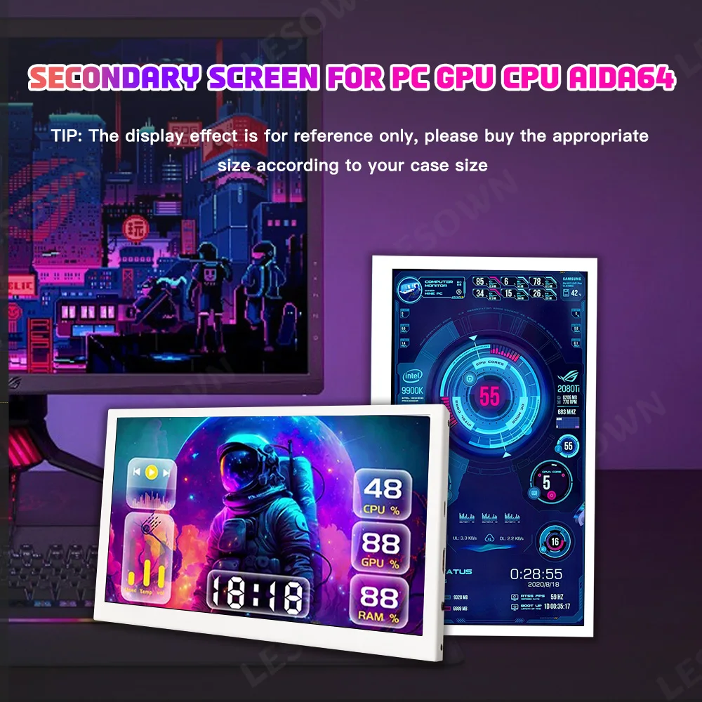 LESOWN 10.1인치 추가 모니터 1024x600 IPS 터치/비터치 컴팩트 여행용 모니터 노트북 확장 화면 (윈도우, 맥 OS 호환)