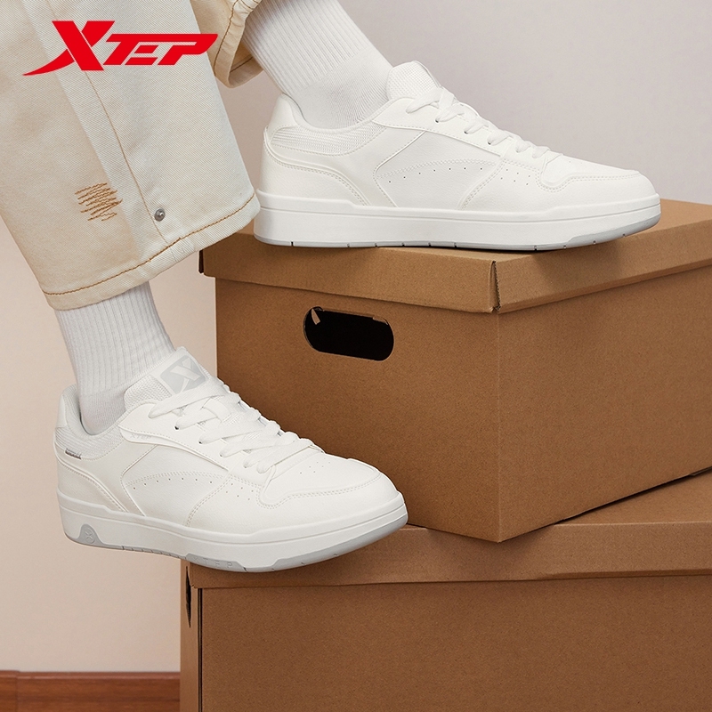 Xtep Men Low Top SkateboardingÂ Shoes 2025 Spring Leather Fabric Comfortable Classic Retro Street Style Sneakers 875119310006