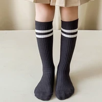 Autumn Warm Children Length Knee Socks Pure Cotton Black White Striped Boys Girls  College Style Sports Socks For 1-12 Years 5