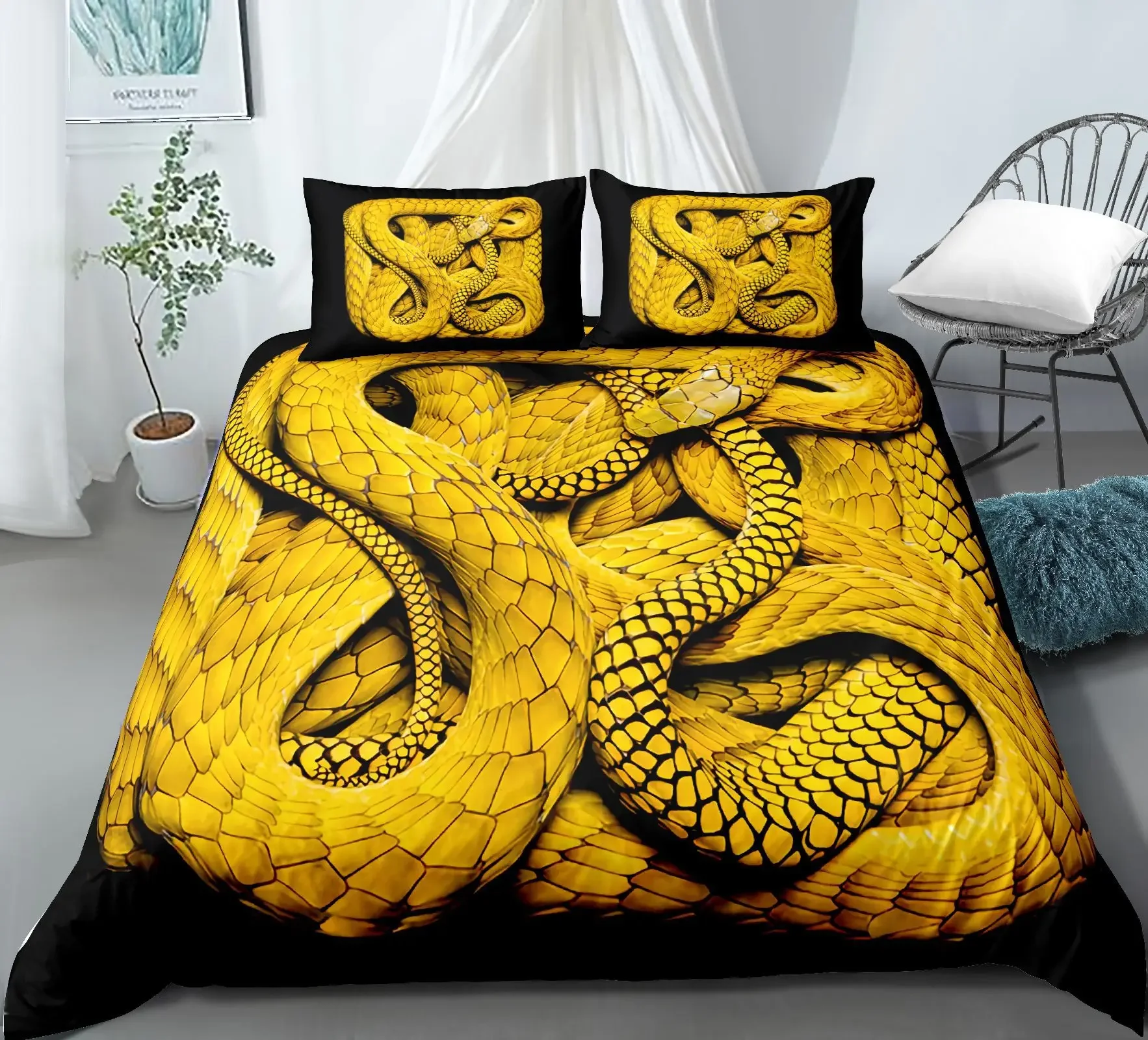 3D Snake Style Print Bedding Set for Bedroom Soft King Size Duvet Cover Bedspreads Comefortable Quilt with Pillowcase Kids Adult