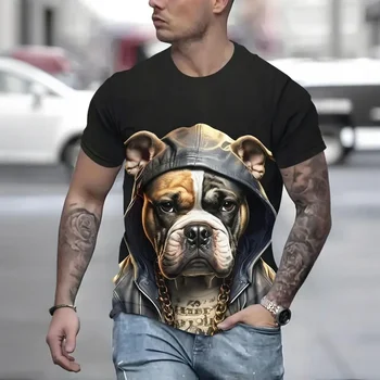 Men's Unique 3D Animal Cartoon T-shirt Interesting Pattern Crew Neck Short Sleeve Breathable Street Style Casual Top