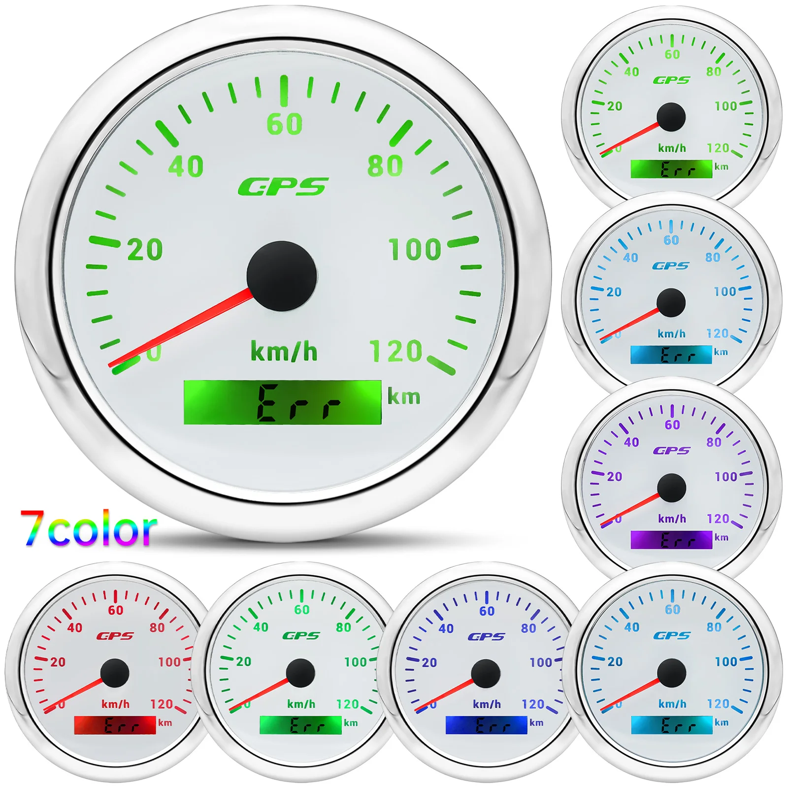 

85mm GPS Speedometer Gauge Odometer 7 Color Light Speed Gauge with GPS Antenna 30KMH 60KMH 120km/h 200km/h for Auto Car Boat