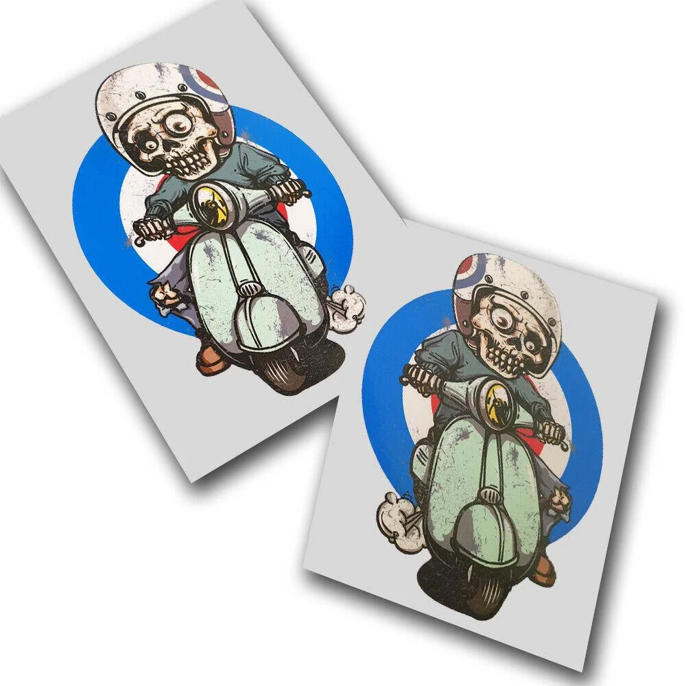 Per Mods Skull Rider Lambretta Vespa Scooter Biker Adesivi Grafici Moto X2