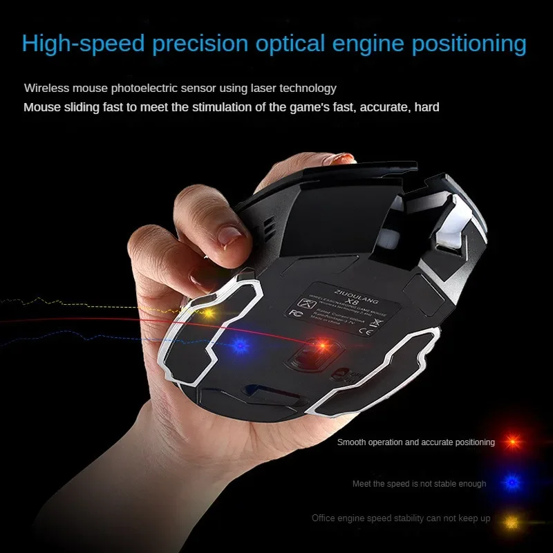 Free Wolf X8 Wireless Game Mouse Mute Backlit Mechanical Mouse Ergonomic Charging Optical for PC Laptop Desktop