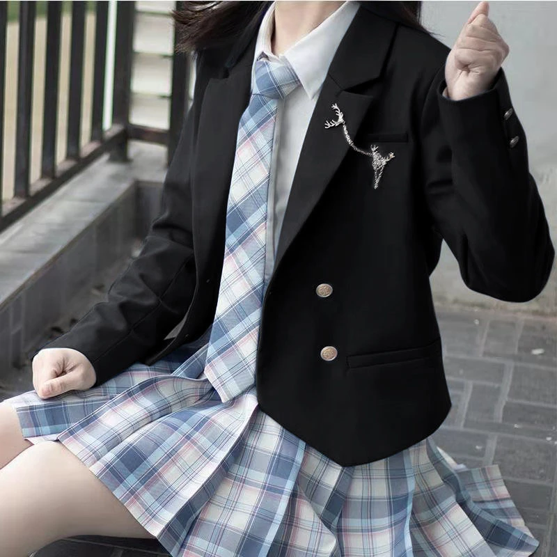 

Женский студенческий костюм, пальто, женские весенние темно-синие костюмы JK, Блейзер, Рабочие куртки с длинным рукавом, пальто, верхняя одежда для школьной формы JK