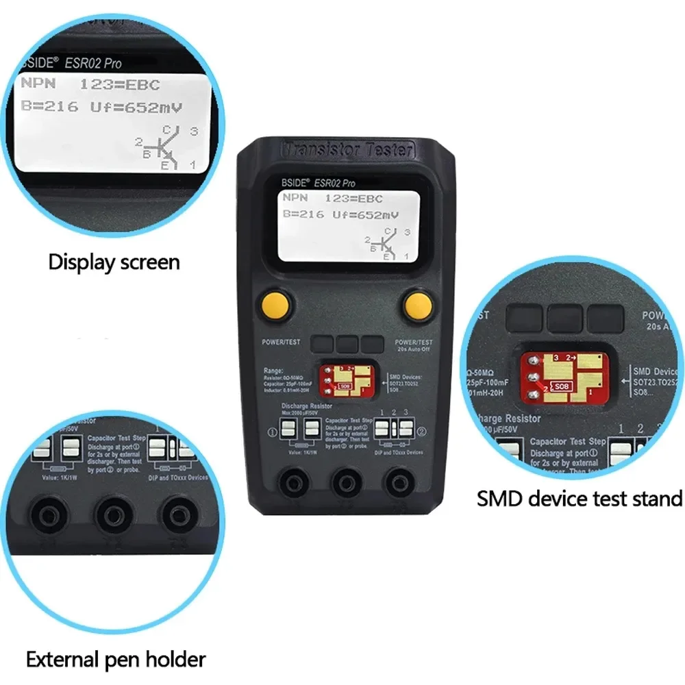 BSIDE ESR02 Pro Transistor Tester Digital Multimeter Diode Triode Resistor Capacitance Inductance MOSFET NPN Triac MOS Detector digital multimeter,transistor tester,multimeter tester