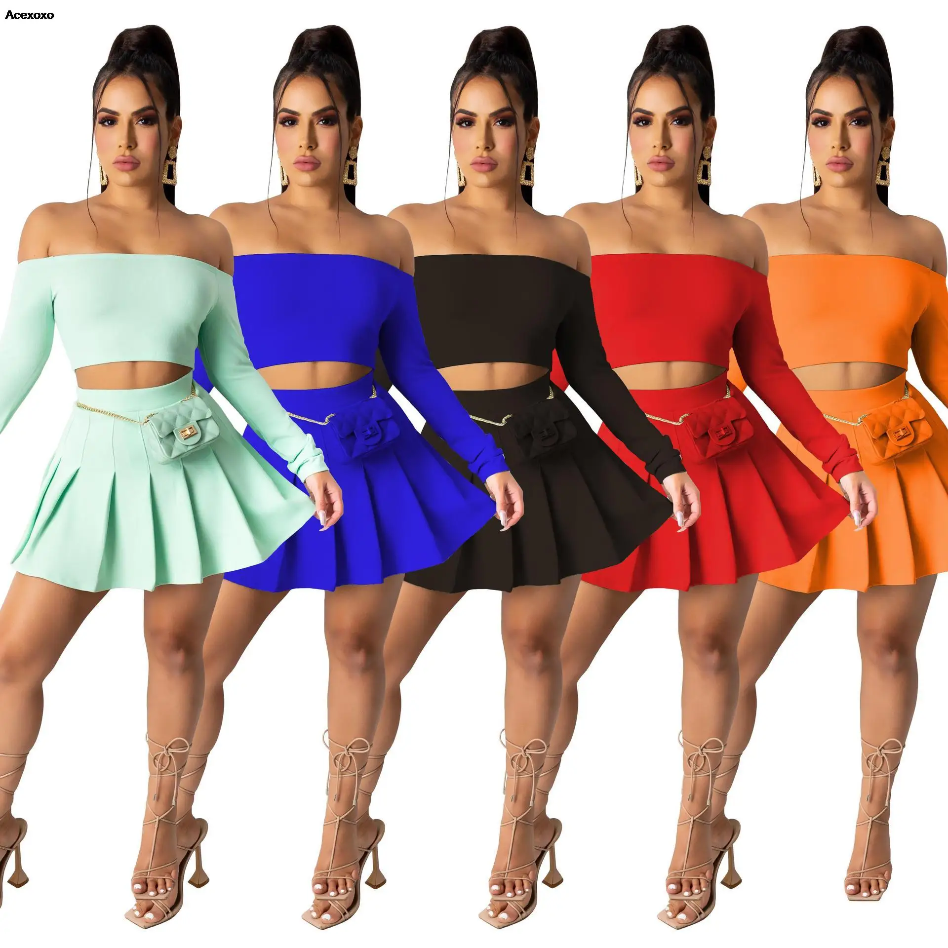 Vestido de falda circular con hombros descubiertos y bolsillos Piscina Tallas Grandes