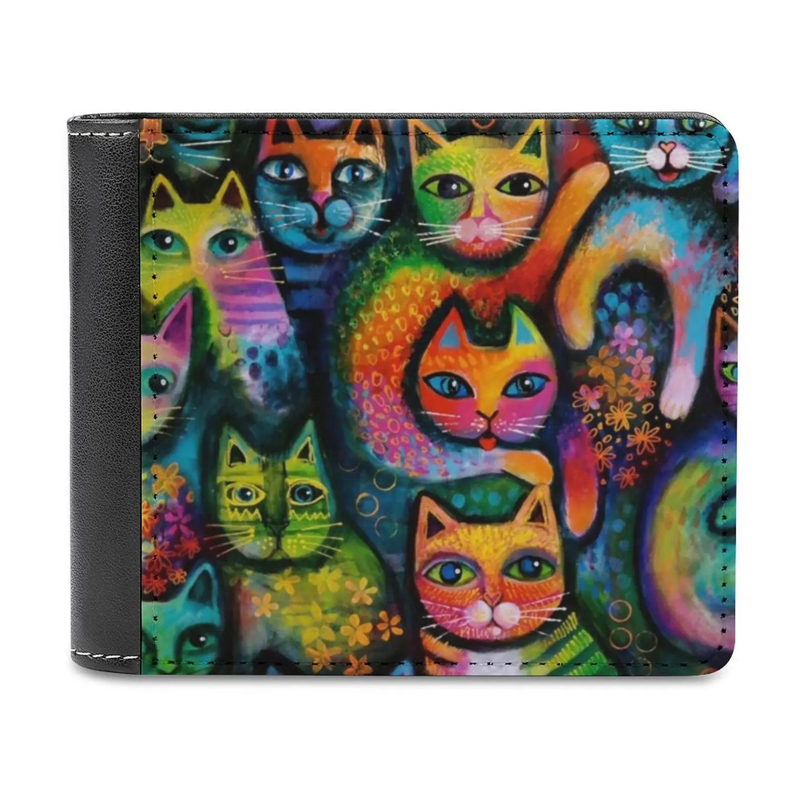 

Magicats 2 Men Wallet Pu Leather Short Male Purses Credit Card Wallet For Men Money Bag Cats Colourful Whimsical Fun Abstract
