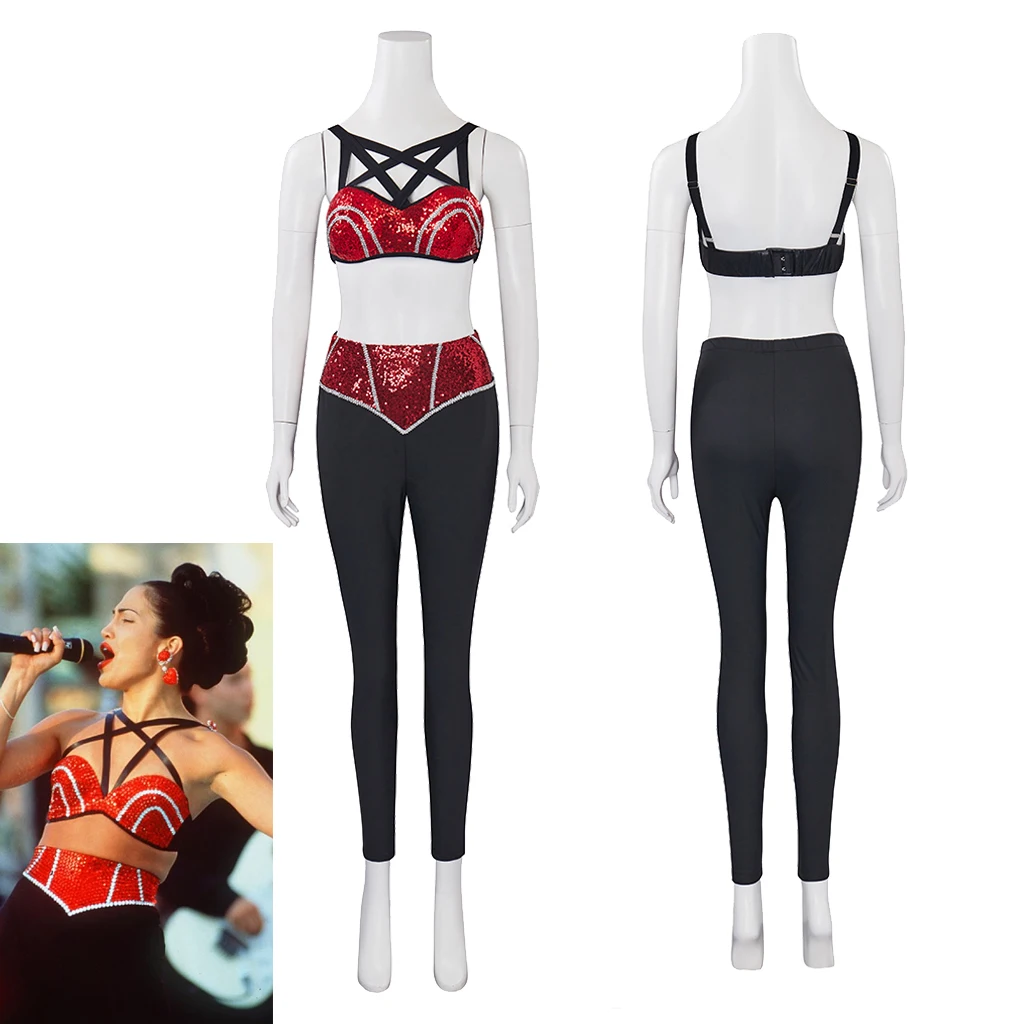 Selena Quintanilla Cosplay Costume Sexy Red Bra Costume Top Pants