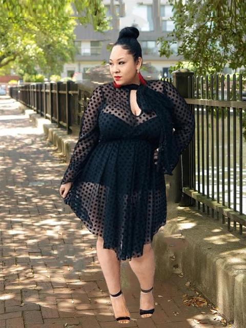 Lace Dress Women Sexy Plus Size Clothing Long Sleeve Mesh Dress with  Lingerie Strap Black Midi Dress Wholesale Dropshipping - AliExpress