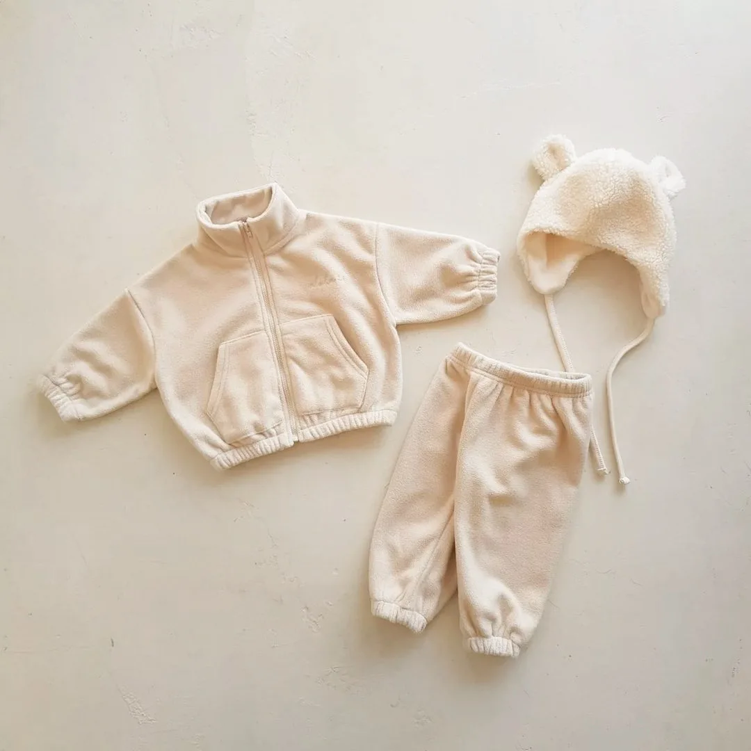 Autumn Winter Boy Girl Baby Turtleneck Floral Fleece Shirts Set Children Solid Plus Velvet Thick Warm Cotton Tops + Pants 2pcs