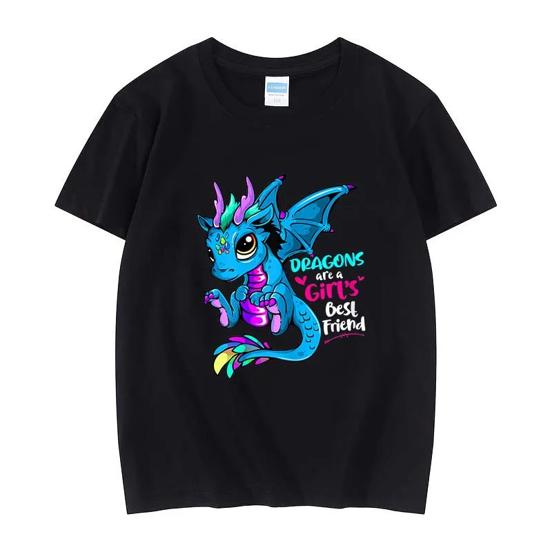 

DRAGONS ARE A GILRS BEST FRIEND ,High Quality Female T-Shirt 100% Cotton Short Sleeve Multiple Colors Women's Gifts