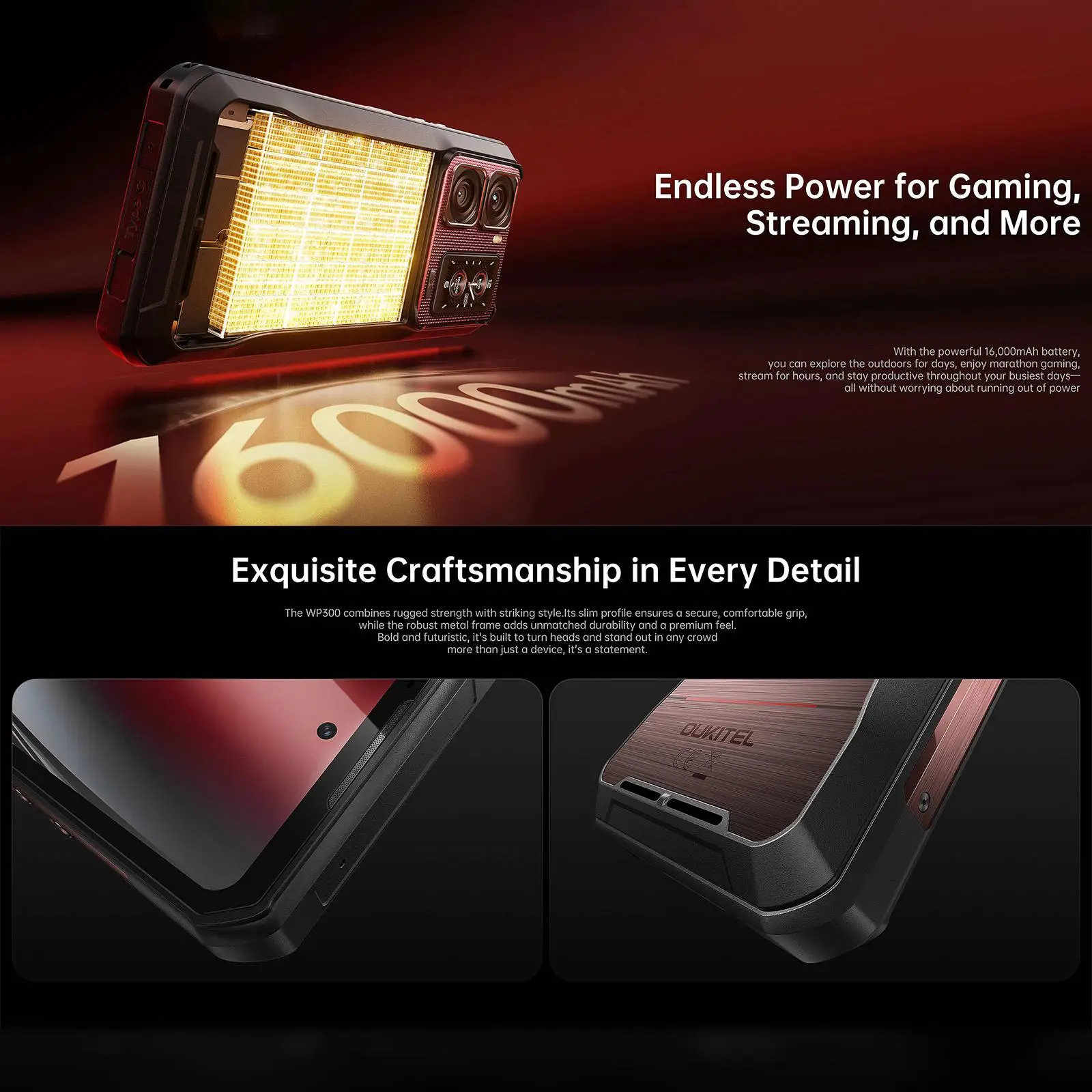 Oukitel WP300 Rugged Smartphone 12GB+512GB 120W Android 15  Modular detachable Earbud 16000mAh 6.78" 108MP Camera 5G CellPhone