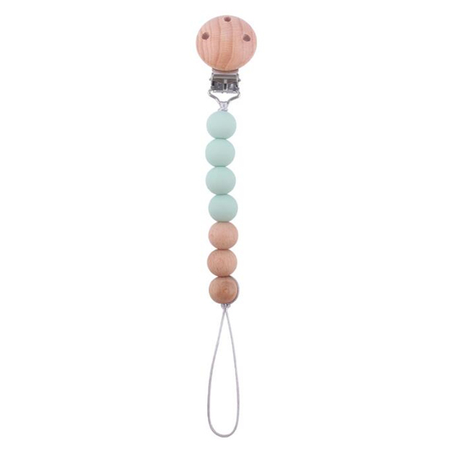 Pacifier Clips Silicone Beads Wooden Ring Pacifier Chain Infant Nipple Appease Soother Chain Clips Dummy Holder Nipple Clip