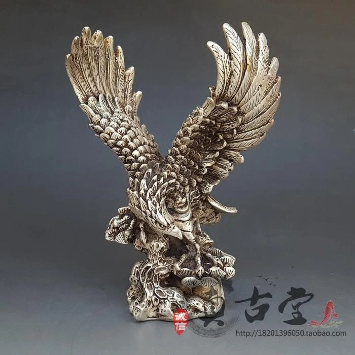 

Special Antique Brass Silver-plated White Bronze Eagle Ornaments Exhibition Hongtuying Home Decoration Craft Gifts Antique Colle