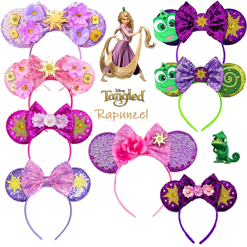 Mickey Mouse Princess Headband Ears Rapunzel Hair Band Sequin Bow Headwear For Kids Women Girls hair bands hair accessories hair headband accessories cosplay accessories