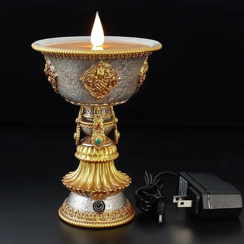 1pc Rechargeable Candle Holder Tibetan Electronic Butter Lamp Buddhist Table Centerpiece Led Simulated Flame Home Decorative candle holders
