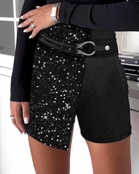 Women's Shorts 2023 Autumn/winter New Fashion Casual High Waist Versatile Velvet Contrast Sequin Buckled Skorts Y2K Clothing