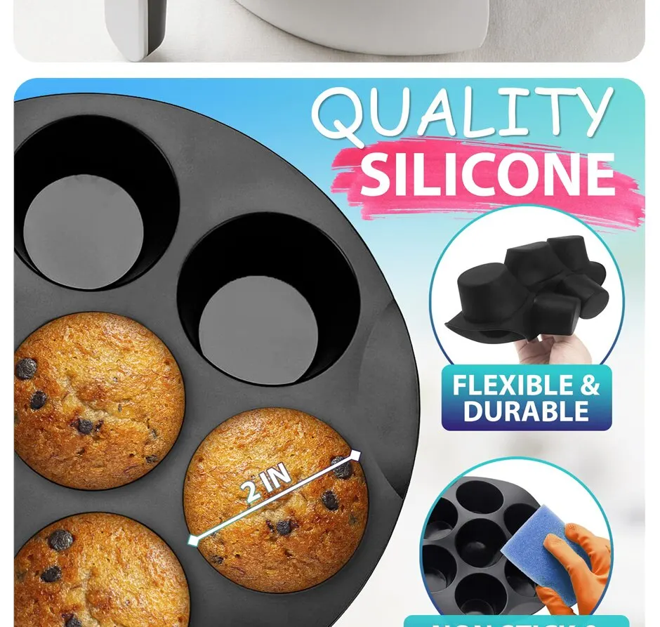 7 Cups Airfryer Silicone Muffin Pan Cupcake Mold for 3.5 to 5.8 L Air Fryer Accessories Non Stick Mini Cake Mould