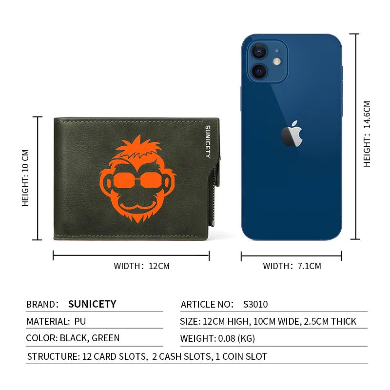Hip Hop Style Men's Wallet Anti theft swiping Multi card position Card Bags Horizontal style Multifunction Two fold Purse Male