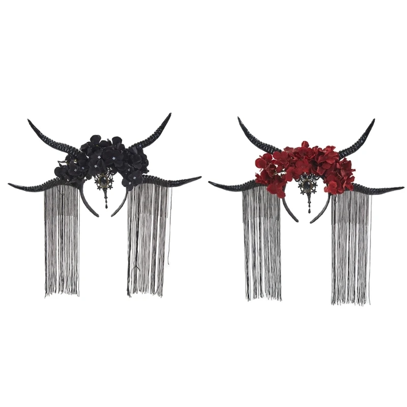 

Halloween Horn Devil Horns Headband Day Of the Dead Headband Antelope Headband Goth Tassel Headband Goth Dropship