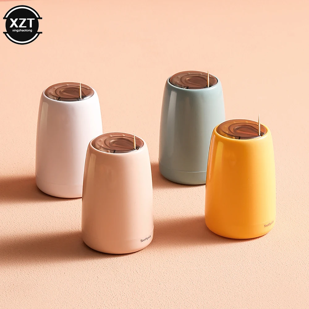 Description Picture 2 of itemCreative Automatic Toothpick Holder Container Household Table Toothpick Box Plastic Push-Type Round Storage Toothpick Dispenser