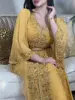 Evening Party Dress Women Eid Morocco Muslim Abaya for Women Diamond Islamic Embroidery Dresses Belt Kaftan Vestidos Maxi Abayas