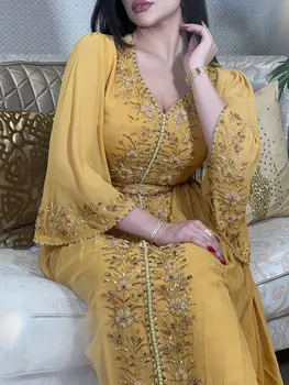 Evening Party Dress Women Eid Morocco Muslim Abaya for Women Diamond Islamic Embroidery Dresses Belt Kaftan Vestidos Maxi Abayas 1
