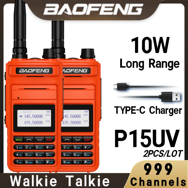 BAOFENG-고출력 워키 토키 P15UV, 장거리 듀얼 밴드 라디오, UHF VHF FM 송수신기, CB 휴대용 양방향 라디오, 2 개