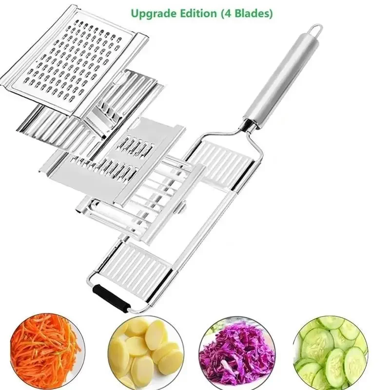 4 in1 Vegetable Slicer Stainless Steel Shredder Cutter Multi-Purpose  Vegetable Slicer Cuts Set Manual Fruit Carrot Potato Grater - AliExpress