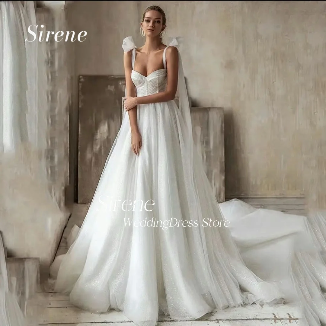 

Sirene Exquisite Spaghetti Straps Sweetheart Tulle Wedding Dress Lace Up Floor Length Sleeveless Bridal Gowns Vestidos De Noiva