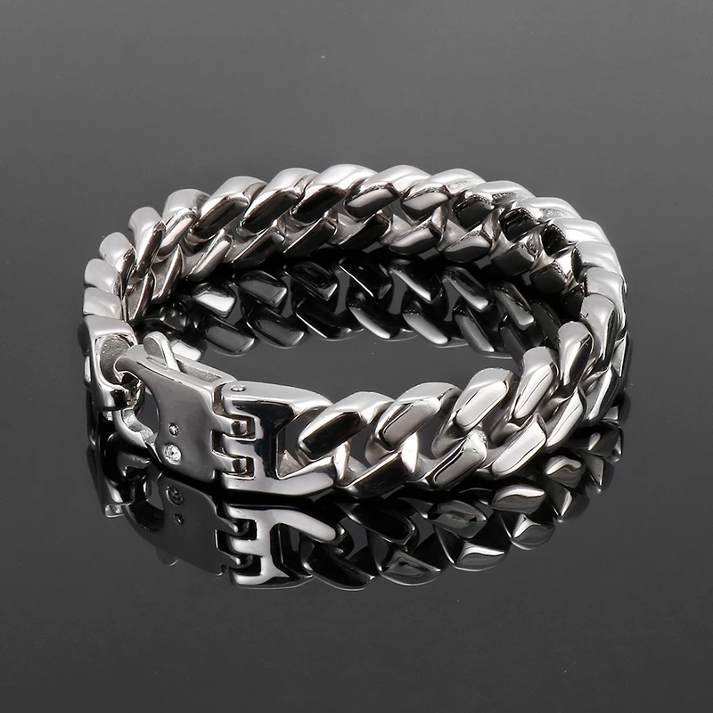 

Men's High Quality Bracelet 316L Stainless Steel Curb Cuban Bracelet Vintage Huge Chain Bangle Jewelry 13mm Width