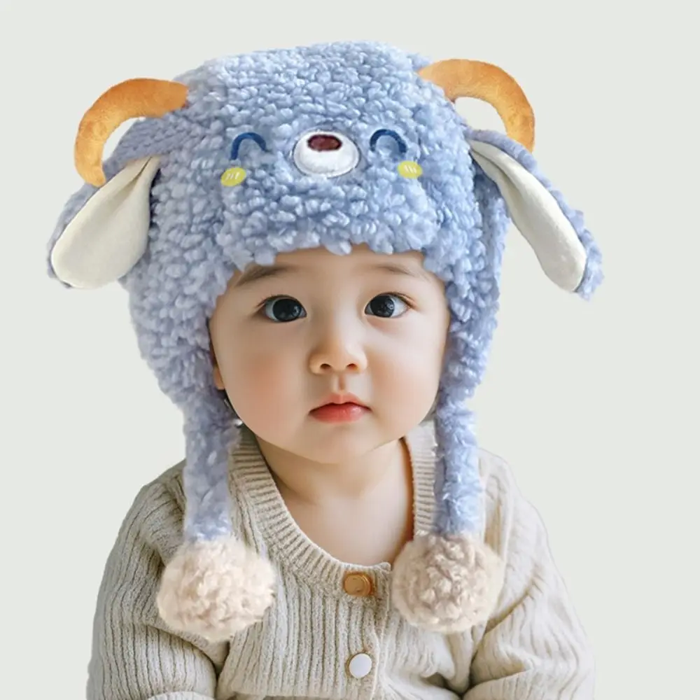 Cartoon Lamb Beanie Caps Thickened Kawaii Children's Pullover Hats Keep Warm Windproof Baby Ear Protection Hat Autumn and Winter