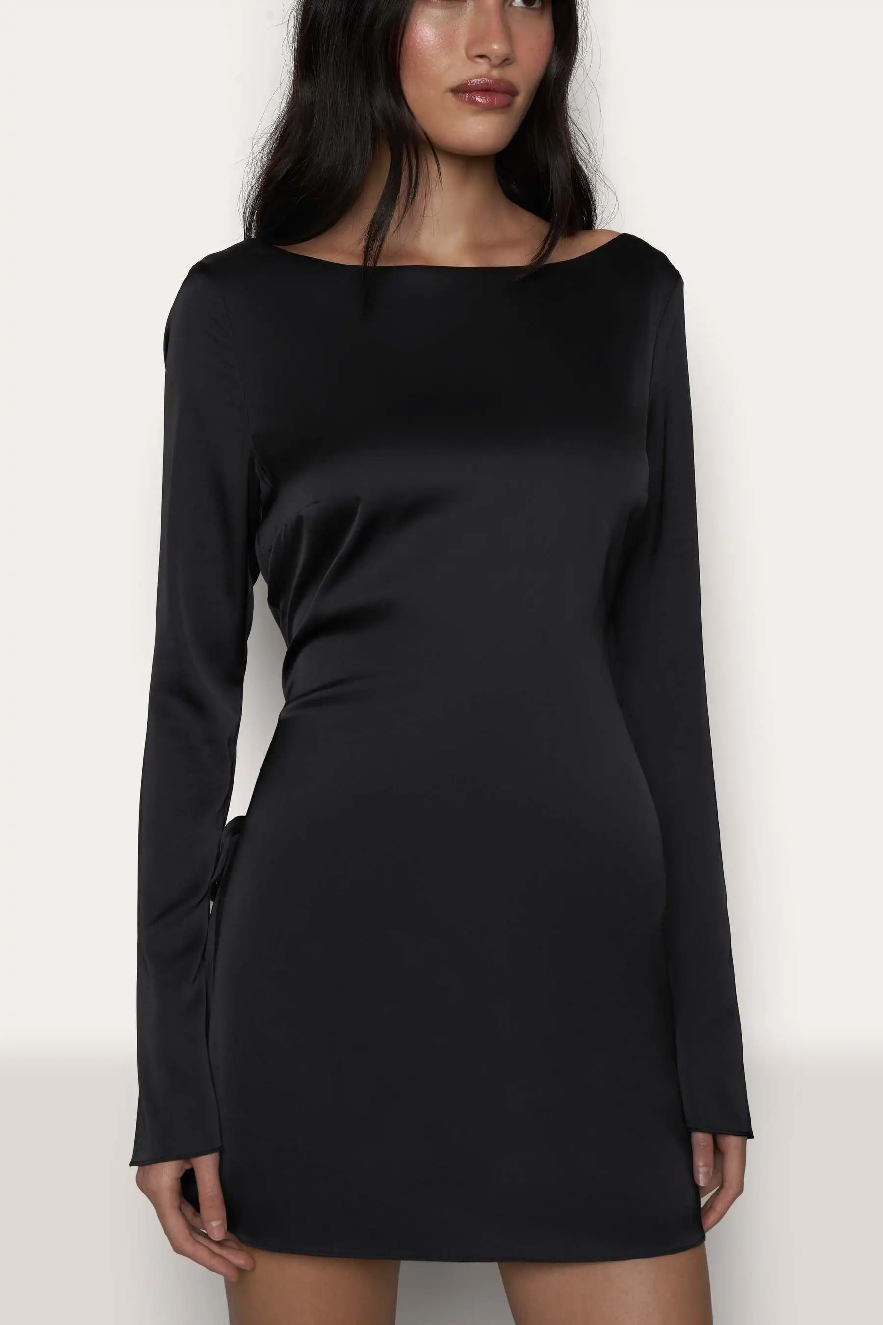 JULISSAMO 2025 New Backless Bandage Irregular Satin Sexy Mini Dress For Women Party Clubwear Long Sleeve Solid Dresses