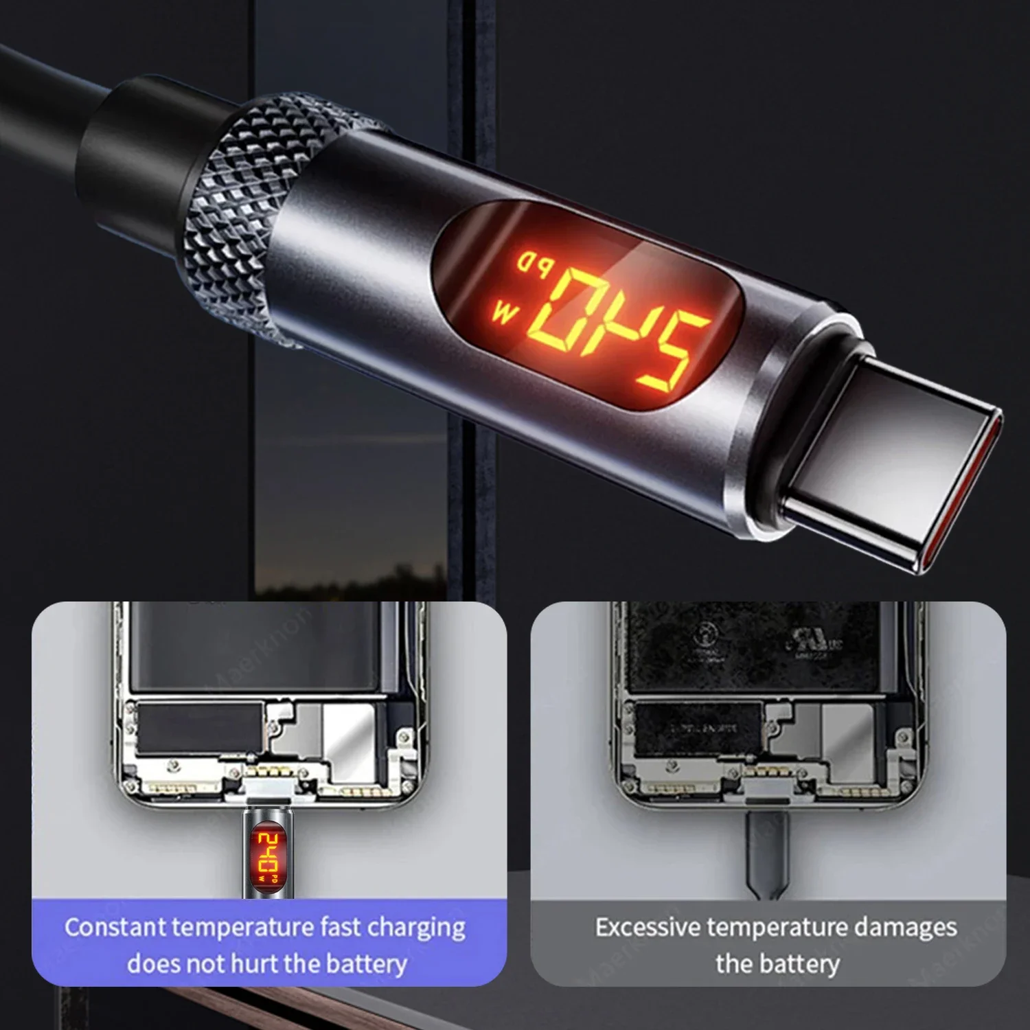 240W 6A Quick Charging Cable USB C To Type C High-speed Data Transfer Cables Dual Type-C Digital Display Wire Cord for IPhone Mi