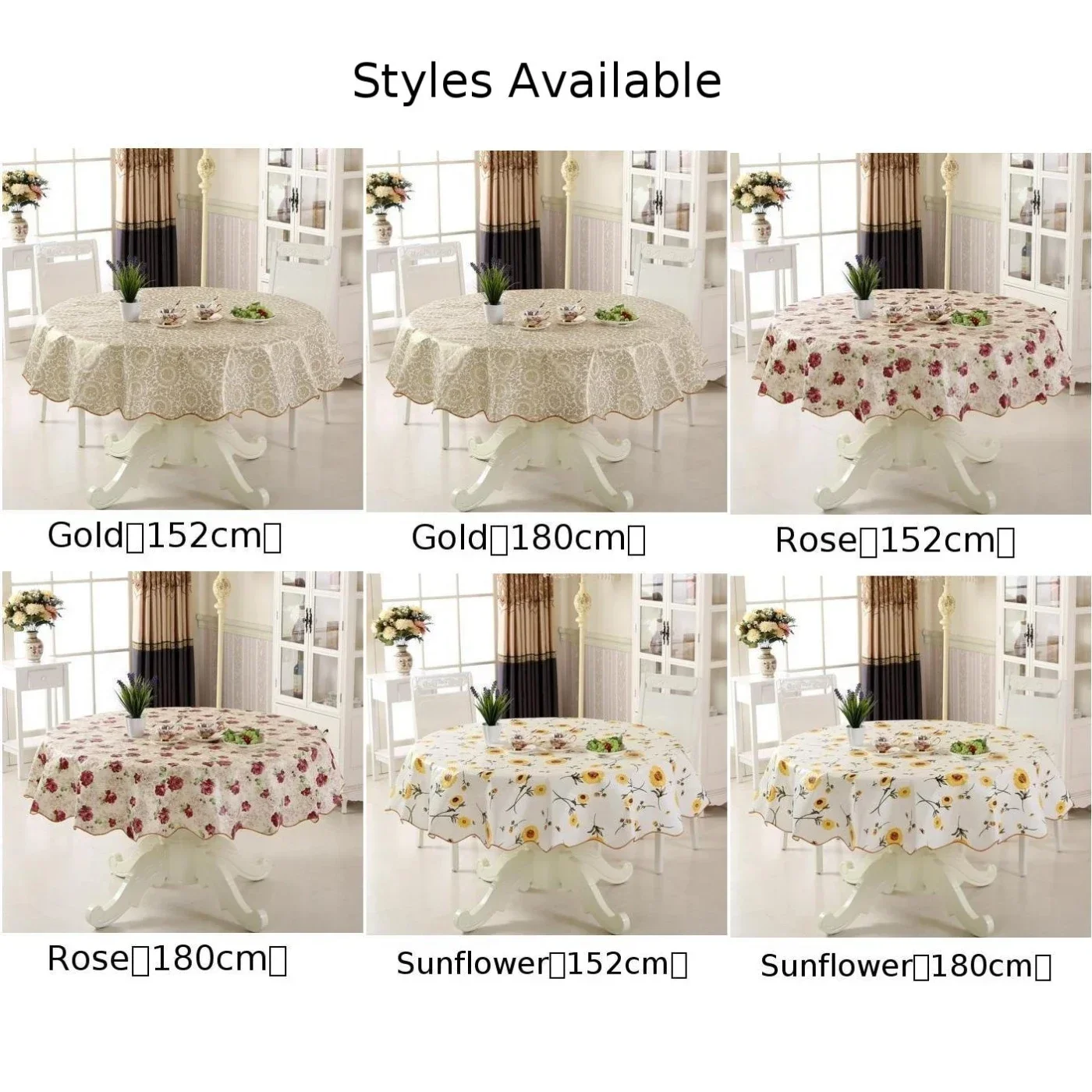 152/180cm Round Table Cloth Waterproof Oil-proof PVC Printed Tablecloth Home Coffee Table Decor Table Cloths Table Cover 5