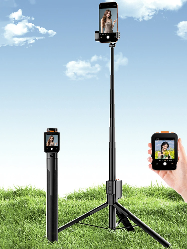 Portable Selfie Stick BT 5.2 Telescopic Record Tool USB-C Rechargeable Mobile Phone Holder for Live Broadcas Take Photo Travel