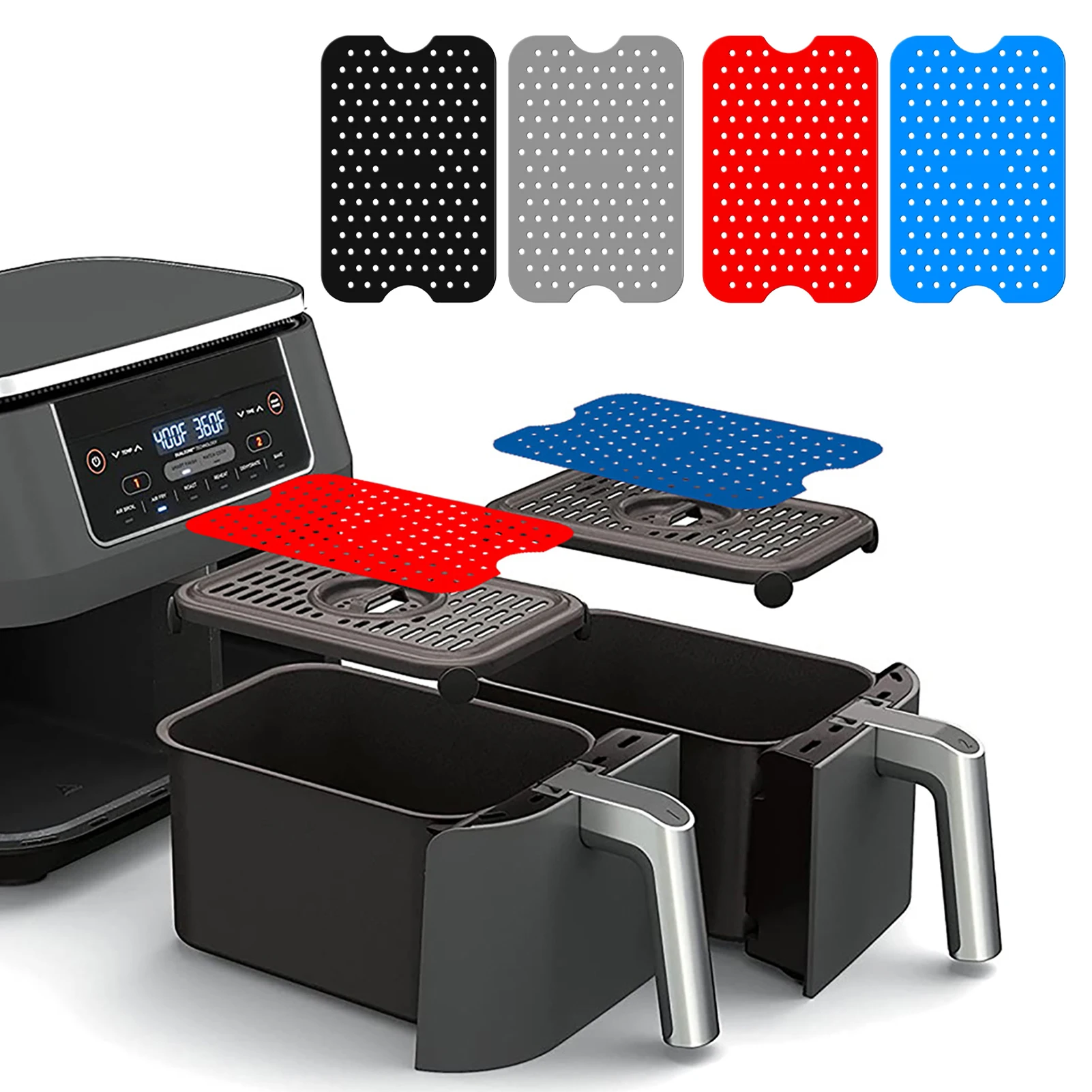 

4pcs Air Fryer Liners Rectangle Silicone Liner With Reusable Non-Stick Dual Basket Air Fryer Accessories Pa